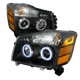 2004-2007 Nissan Titan Black CCFL Halo Projector Headlights - 4LHP-TIT04JM-KS