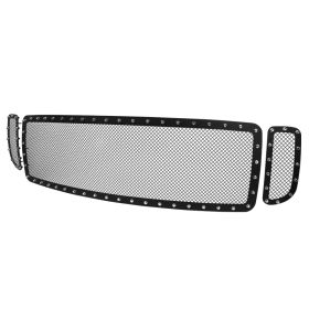 2000-2004 Ford F-250 SuperDuty Steel/Black Rivet Front Grille Insert  - HBG-F25099BKSS-YH