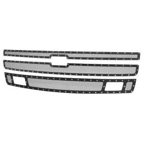 2007-2013 Chevrolet Silverado 1500 Rivet Front Grille Insert  - HBG-SIV0715BKSS3P-YH
