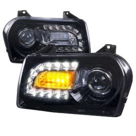 2005-2010 Chrysler 300 V6 Base Gloss-Black-Smoke Projector Headlights - LHP-3000