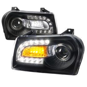 2005-2010 Chrysler 300 V6 Base Black Projector Headlights - LHP-30005JM-V2-TM