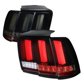 1999-2004 Ford Mustang LED Sequential Tail Lights Gloss Black - SDT-LT-MST99BBLED-SQ-TM