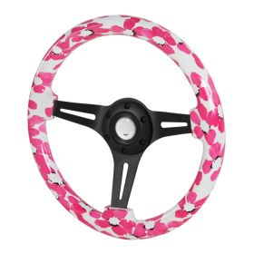 350mm Steering Wheel With Graphic Black Spoke Sakura Flower - SW-1037-BK-HW