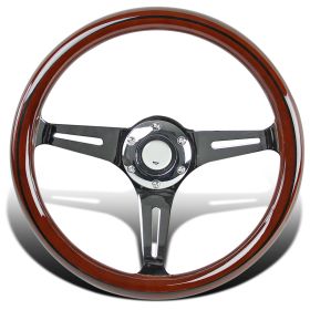 350mm Wooden Steering Wheel Black Trim - SW-112B-W-SD