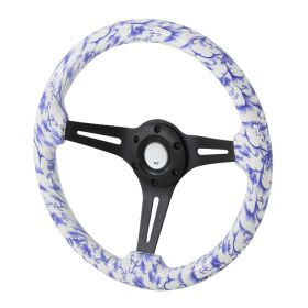 350mm Steering Wheel With Graphic Black Spoke Blue Flower - SW-776-BK-DQH