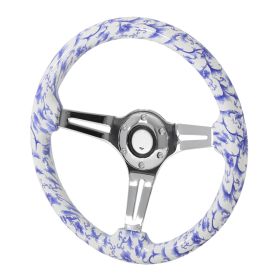 350mm Steering Wheel With Graphic Chrome Spoke Blue Flower - SW-776-DQH