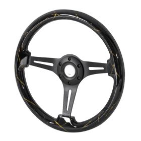 350mm Steering Wheel With Graphic Black Spoke-black/gold Splash OF Color - SW-BK-BK-GDP