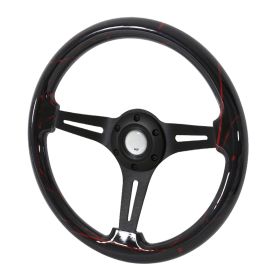 350mm Steering Wheel With Graphic Black Spoke Black/red Splash OF Color - SW-BK-BK-RDP