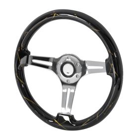 350mm Steering Wheel With Graphic Chrome Spoke Black/gold Splash OF Color - SW-BK-GDP