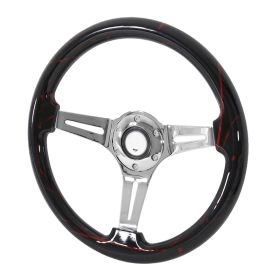 350mm Steering Wheel With Graphic Chrome Spoke Black/red Splash OF Color - SW-BK-RDP