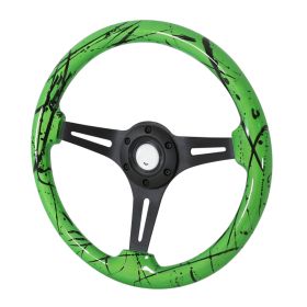350mm Steering Wheel With Graphic Black Spoke Green/black Splash OF Color - SW-GN-BK-BKP