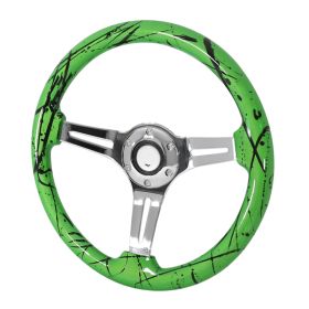 350mm Steering Wheel With Graphic Chrome Spoke Green/black Splash OF Color - SW-GN-BKP