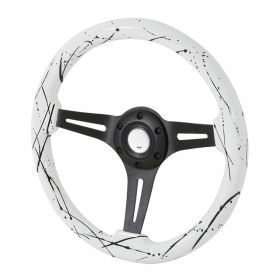350mm Steering Wheel With Graphic Black Spoke White/black Splash OF Color - SW-WT-BK-BKP