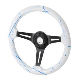 350mm Steering Wheel With Graphic Black Spoke-white/blue Splash OF Color - SW-WT-BK-BLP