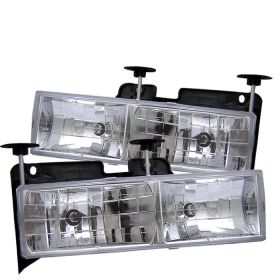 1988-1989 Chevy C/K Series 1500/2500/3500 Chrome Crystal Glass Headlights - 333-