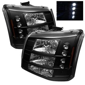 2003-2006 Chevy Silverado 1500/2500/3500 Black Crystal Glass Headlights - 333-CS