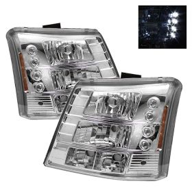 2003-2006 Chevy Silverado 1500/2500/3500 Chrome Crystal Glass Headlights - 333-C