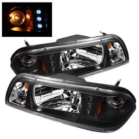 1987-1993 Ford Mustang Black Crystal LED Headlights - 333-FM87-1PC-LED-BK