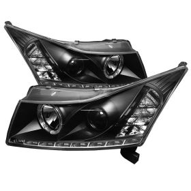 2011-2013 Chevy Cruze Black Halo + LED DRL Projector Headlights - 444-CCRZ11-DRL
