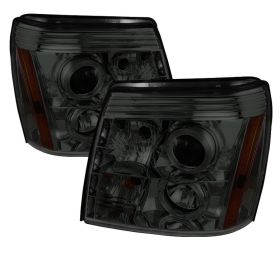 2002-2006 Cadillac Escalade Smoke Halo + LED DRL Projector Headlights - 444-CE02