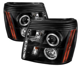 2002-2006 Cadillac Escalade Black Halo + LED DRL Projector Headlights - 444-CE02