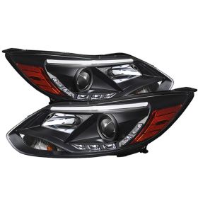 2012-2013 Ford Focus Black LED DRL Projector Headlights - 444-FF12-DRL-BK