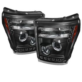 2011-2013 Ford F250/F350 SuperDuty Black CCFL Halo + LED DRL Projector Headlight