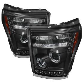2011-2013 Ford F250/F350/F450 SuperDuty Black Halo + LED DRL Projector Headlight