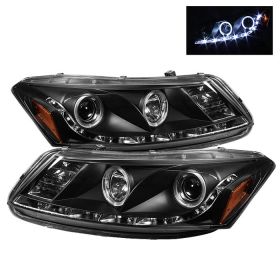 2008-2012 Honda Accord 4DR Black Halo + LED DRL Projector Headlights - 444-HA08-