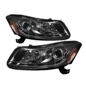 2008-2012 Honda Accord 4DR Smoke Halo + LED DRL Projector Headlights - 444-HA08-