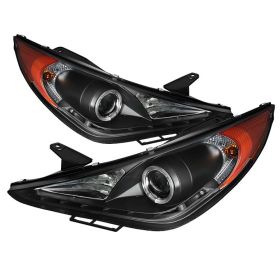 2011-2013 Hyundai Sonata Black Halo + LED DRL Projector Headlights - 444-HYSON11