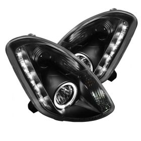 2003-2004 Infiniti G35 4DR Black Halo + LED DRL Projector Headlights - 444-IG350