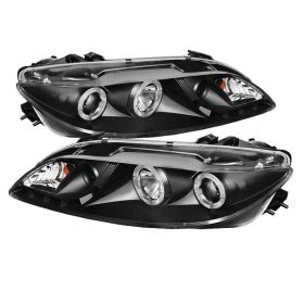 2003-2005 Mazda 6 Black Halo + LED DRL Projector Headlights - 444-M603-FOG-DRL-