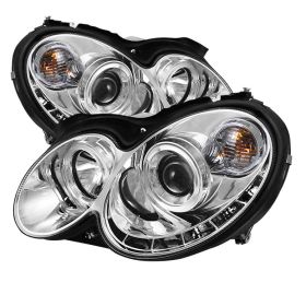 2003-2009 Mercedes Benz CLK Chrome Halo + LED DRL Projector Headlights - 444-MBC