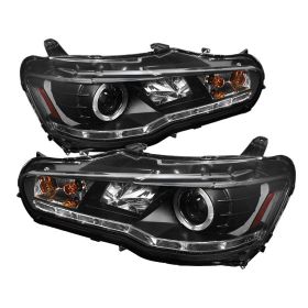 2008-2013 Mitsubishi Lancer Black Halo + LED DRL Projector Headlights - 444-ML08