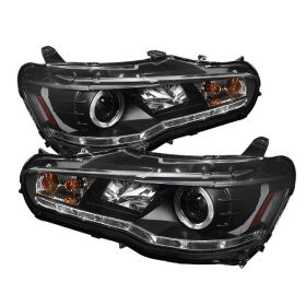2008-2013 Mitsubishi Lancer Black Halo + LED DRL Projector Headlights - 444-ML08