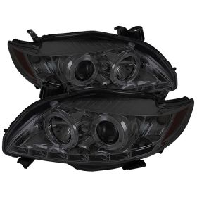 2009-2010 Toyota Corolla Smoke Halo + LED DRL Projector Headlights - 444-TC09-DR