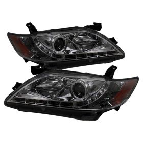 2007-2009 Toyota Camry Smoke LED DRL Projector Headlights - 444-TCAM07-DRL-SM