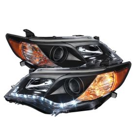 2012-2013 Toyota Camry Black LED DRL Projector Headlights - 444-TCAM12-DRL-BK