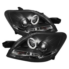 2007-2011 Toyota Yaris 4DR Black Halo + LED DRL Projector Headlights - 444-TYA07