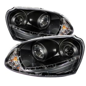2006-2009 VW GTI Black LED DRL Projector Headlights - 444-VG06-DRL-BK