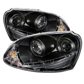 2006-2009 VW GTI Black LED DRL Projector Headlights - 444-VG06-HID-DRL-BK