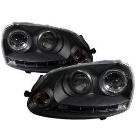 2006-2009 VW GTI Black Halo + LED DRL Projector Headlights - 444-VG06-HL-BK