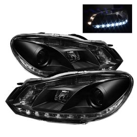 2010-2012 VW GTI Black LED DRL Projector Headlights - 444-VG10-DRL-BK