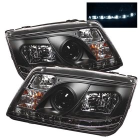 1999-2005 VW Jetta Black LED DRL Projector Headlights - 444-VJ99-DRL-BK
