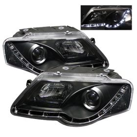 2006-2008 VW Passat Black LED DRL Projector Headlights - 444-VP06-DRL-BK