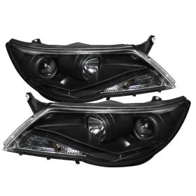 2009-2011 VW Tiguan Black LED DRL Projector Headlights - 444-VTIG09-DRL-BK
