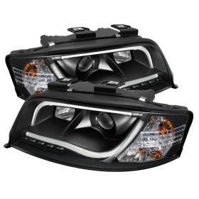 2009-2012 Audi A6 DRL Halo Black Projector Headlights-PRO-YD-ADA601-LTDRL-BK