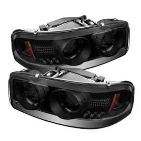 1999-2006 GMC Sierra Halo Black Smoke Projector Headlights-PRO-YD-CDE00-HL-BSM
