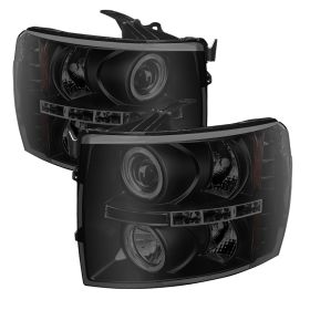 2007-2013 Chevy Silverado Halo Black Smoke Projector Headlights-PRO-YD-CS07-HL-B
